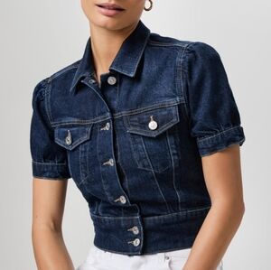 Paige Kendra Cropped Puff Sleeve Denim Jacket In Emberlynn Size Small